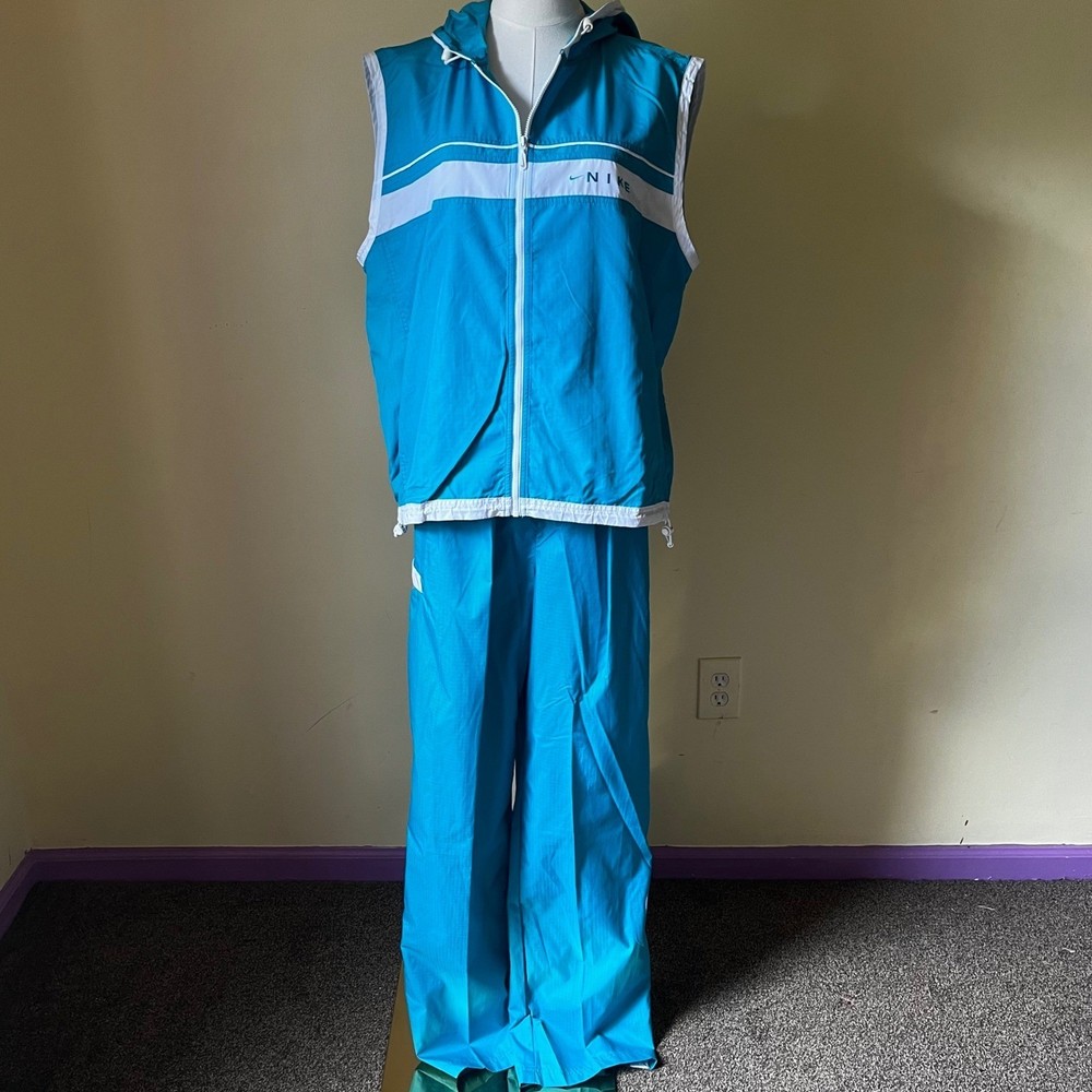 Vintage Nike Blue Hooded Vest & Pants Tracksuit Set L/XL Y2K Windbreaker NWT