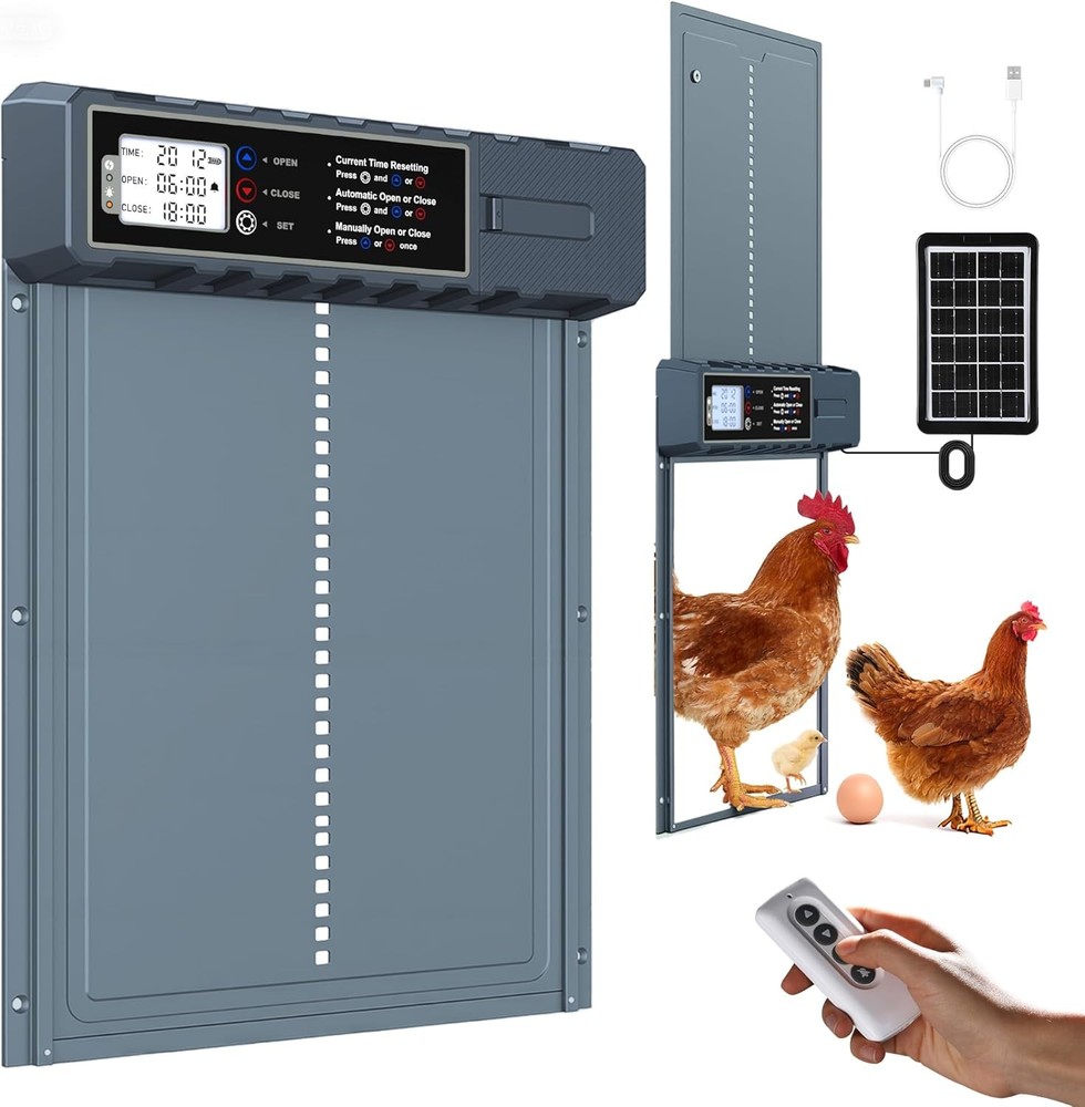 Automatic Chicken Coop Door Solar Powered Large Size USB-C Charging