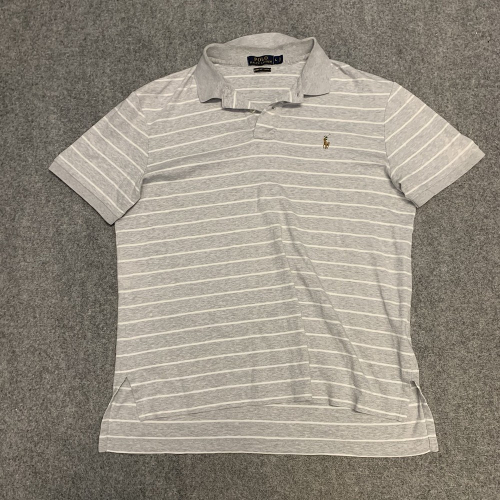 Polo Ralph Lauren Shirt Men Size Large Striped Pima Soft Touch Flesh Pony Logo