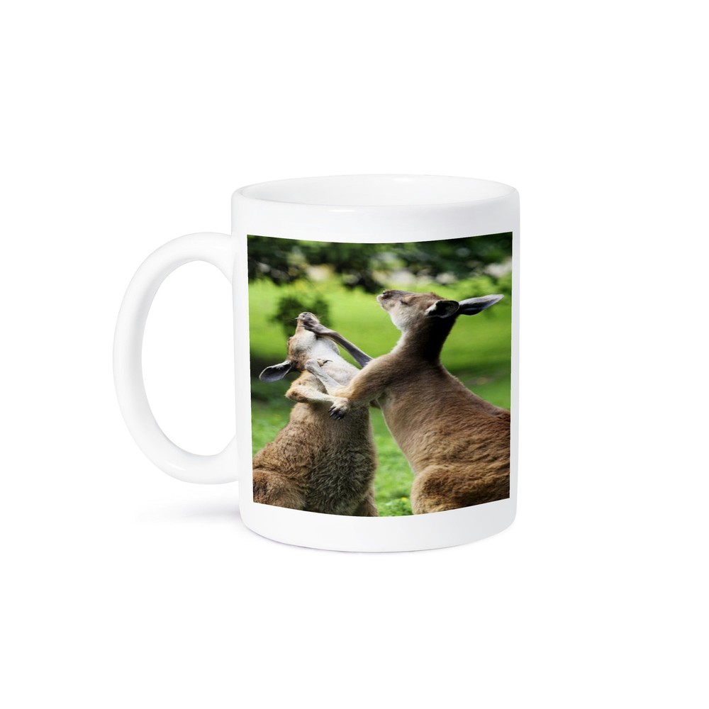 3D Rose Fighting Kangaroos Design Coffee Mug