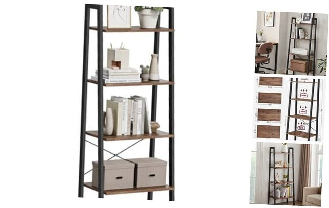Ladder Shelf, 4-Tier Bookshelf, Storage Rack, Bookcase with Steel Frame, for