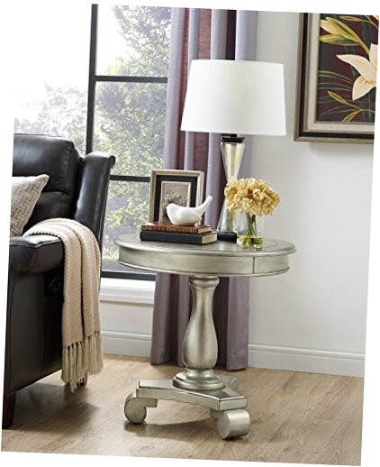 Rene Contemporary Wood Pedestal Side Table Champagne