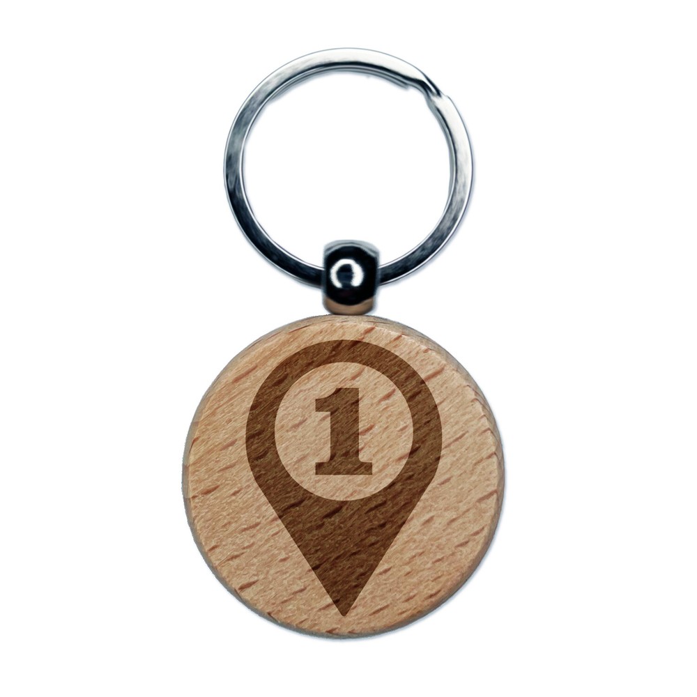 Map Location 1 Marker Engraved Wood Round Keychain Tag Charm