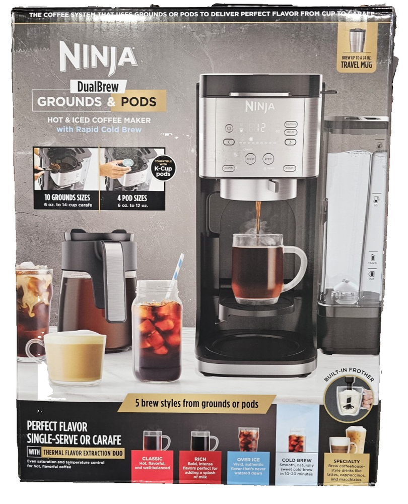 Ninja DualBrew Coffee Maker Grounds & Pods Hot & Iced w/ Rapid Cold Brew NEW