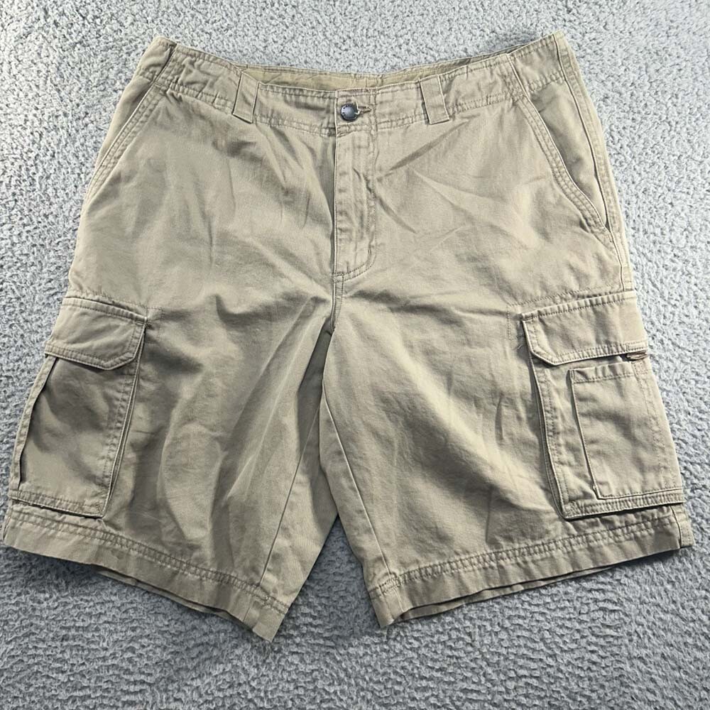 Columbia Men’s 34 Brown Outdoor Hiking Chino Cotton Cargo Shorts 32X19