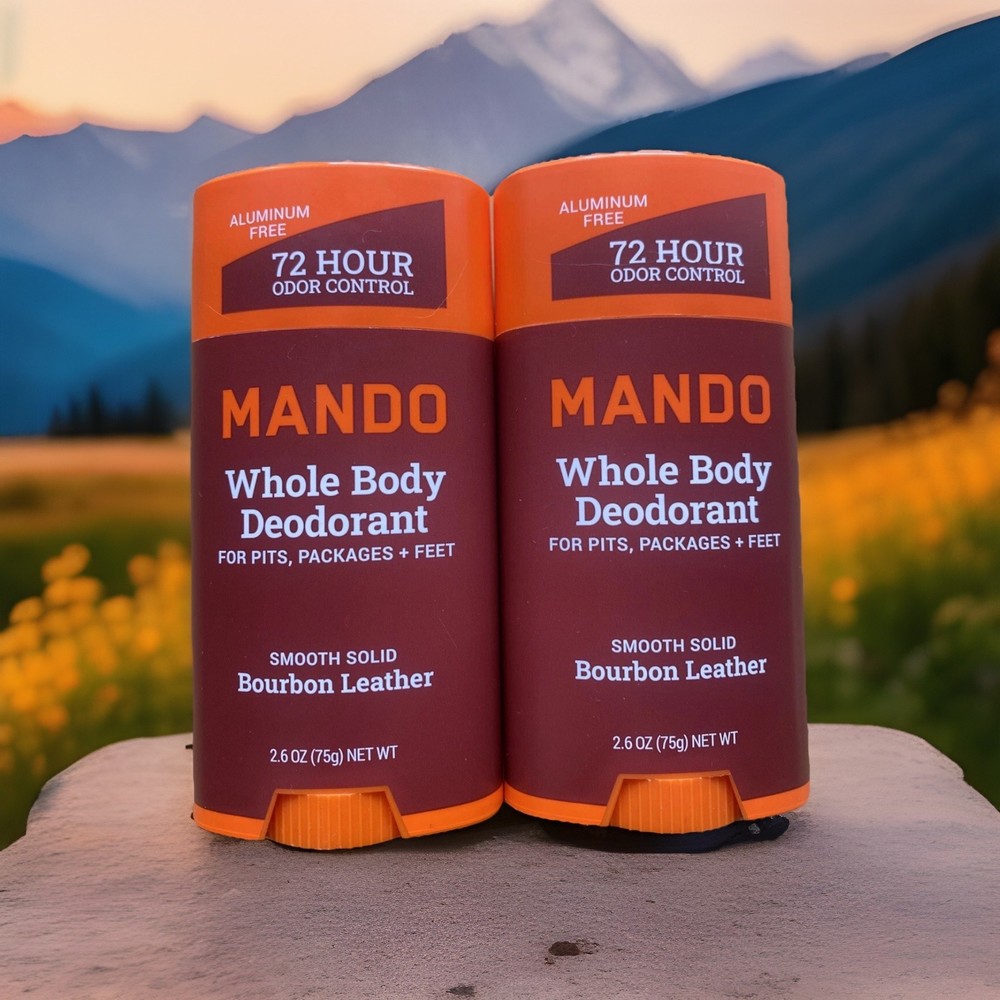 X2 Mando Whole Body Deodorant Smooth Solid bourbon leather 2.6oz LOT OF 2! NEW!