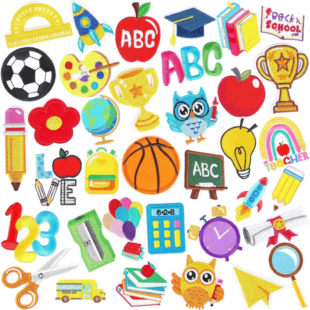 36Pcs Back to School Iron-On Embroidered Patches Set with Pencil & School Bus Designs  -image