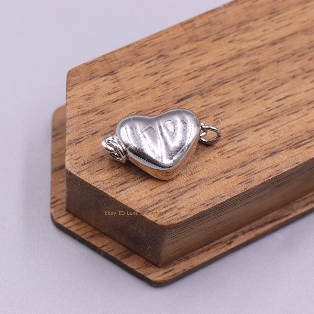 1pcs Real 925 Sterling Silver 16*9mm Loving Heart Pearl Fastener Snap Clasp