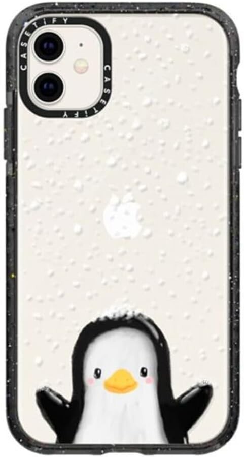 CASETiFY Impact Case for iPhone 11 - Clear Black with Cute Penguin Snow Design