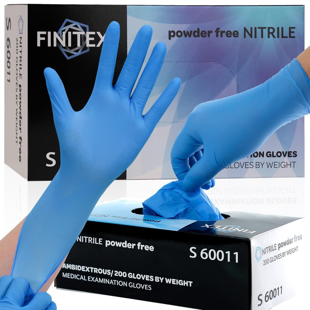 FINITEX Blue Nitrile Exam Gloves 200 PCS Box 3.5mil Powder-Free Disposable