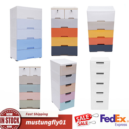 5-Tier Plastic 5 Drawers Dresser Storage Cabinet Bedroom Chest Closet Organizer