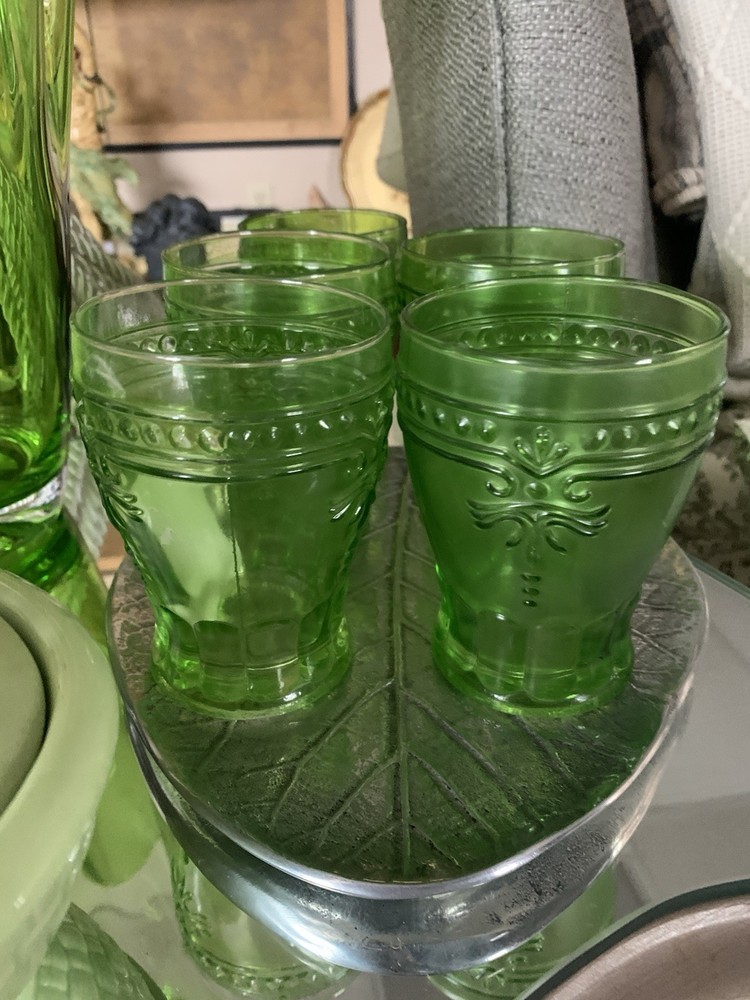 Hocking Cameo Ballerina Uranium Green Hocking Set Of 5 Glass Tumblers 4