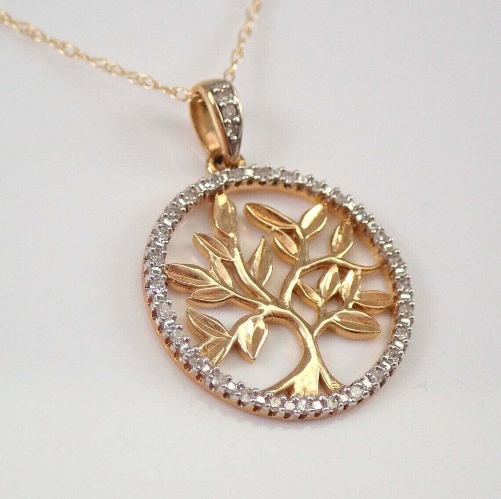 1.50Ct Round Cut Simulated Diamond Tree Of Life Pendant 14K Two Tone Gold Plated