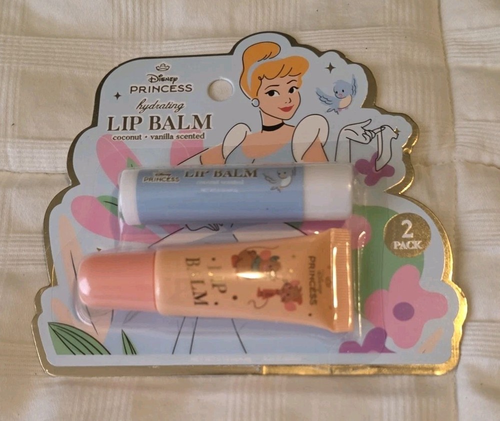 Disney Princess Cinderella Lip  Balm Set of 2 New In Pkg Coconut & Vanilla