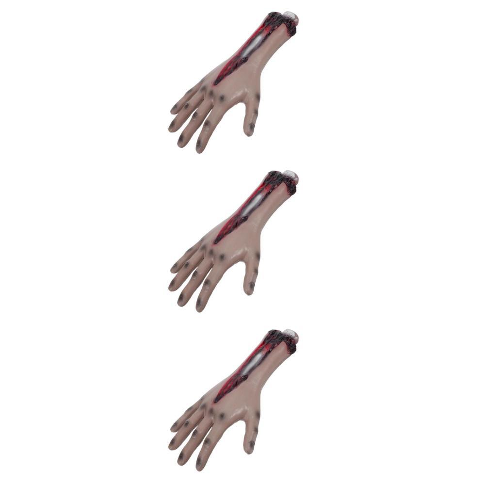 3 Halloween Fake Bloody Hands Scary Party Decor Set