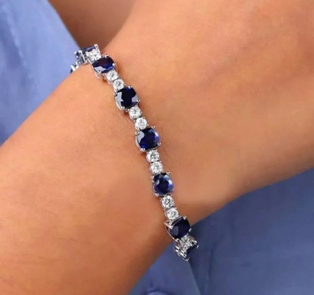 5Ct Lab-Created Sapphire Tennis Bracelet in 14K White Gold