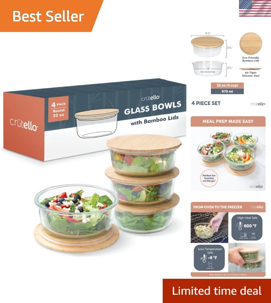 Glass Storage Containers with Bamboo Lids - Eco-Friendly Non Toxic Meal Prep ...