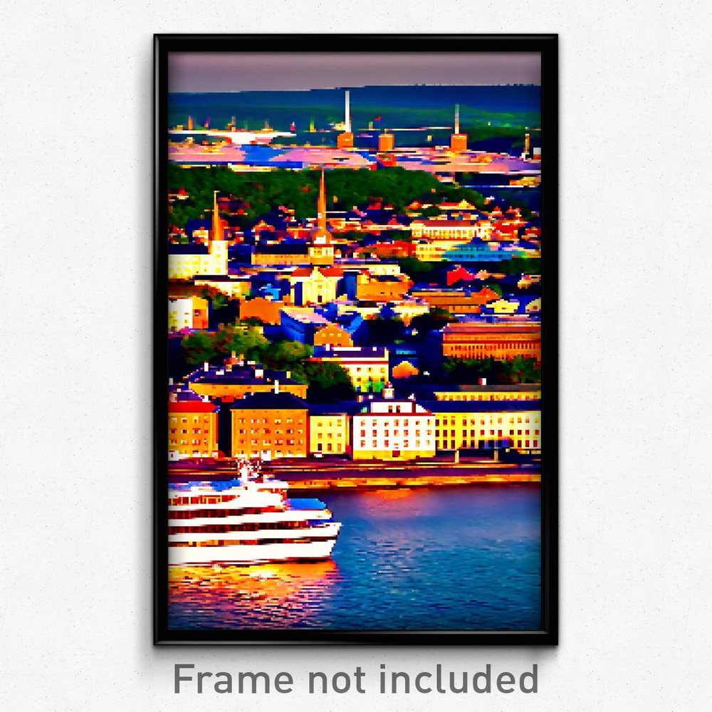 Pixel Art Poster - Outlandish Swedish City (8 Bit Psychedelic Video Game Print)