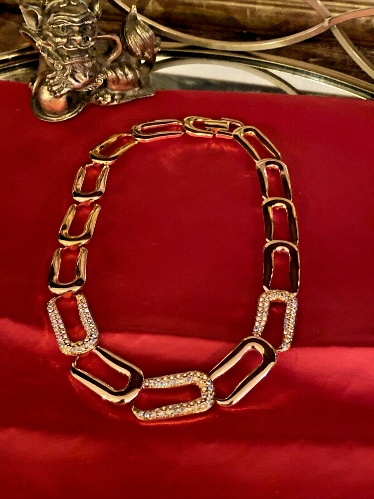 FLASH SALE Vintage BUTLER 5th Ave Gold Plated Aurora Borealis Collar Necklace-image