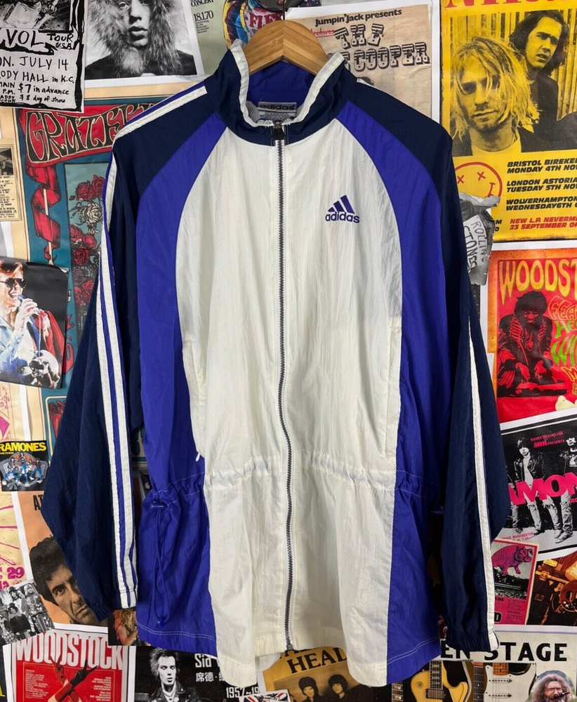 Vintage Y2Ks 2000s Mens Adidas Color Block Striped Windbreaker Jacket XL