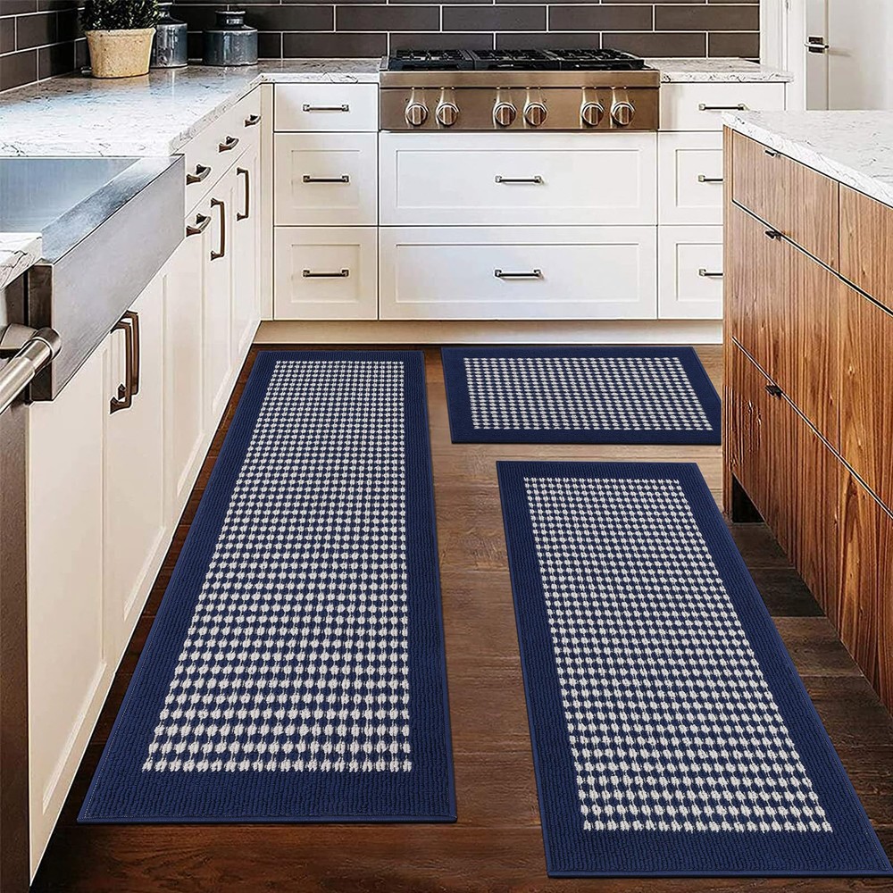Kitchen Mat Sets 3 Piece Minimalist 3D Lattice Kitchen Floor Rugs with Non Sl...