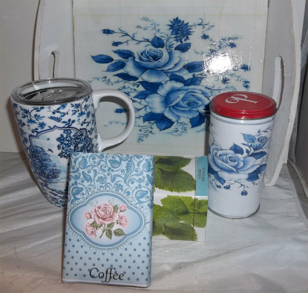 Mothers Day Blue Rose Ceramic Travel Mug Decorative Serving Tray CHIC Tray Gift-image
