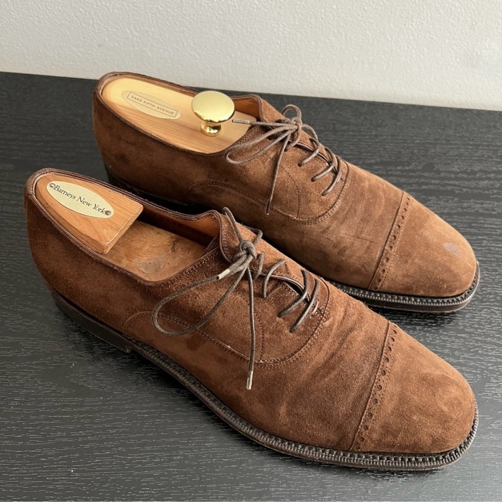 SALVATORE FERRAGAMO BROWN SUEDE OXFORD SHOES SIZE 9.5 D