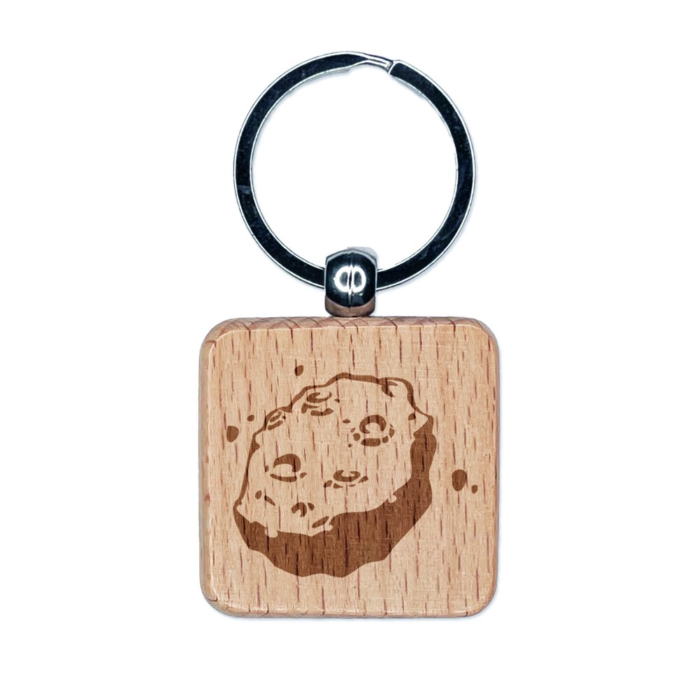 Meteorite Asteroid Space Rock Debris Engraved Wood Square Keychain Tag Charm