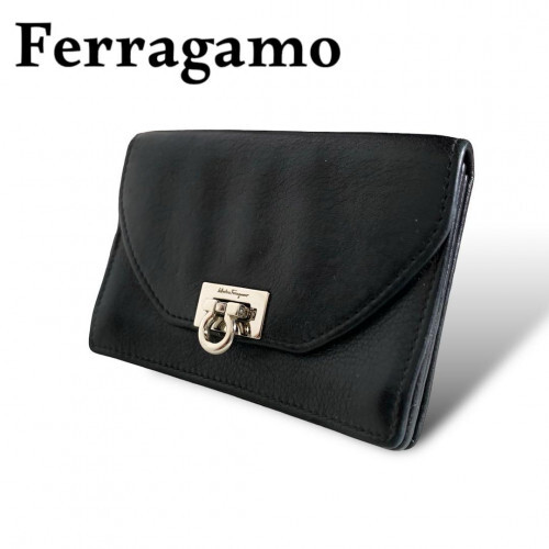 Salvatore Ferragamo Black Leather Bi-fold Compact Wallet 2544