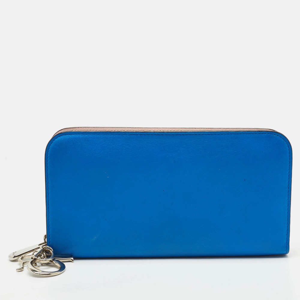 Dior Blue Leather Diorissimo Voyageur Zip Wallet