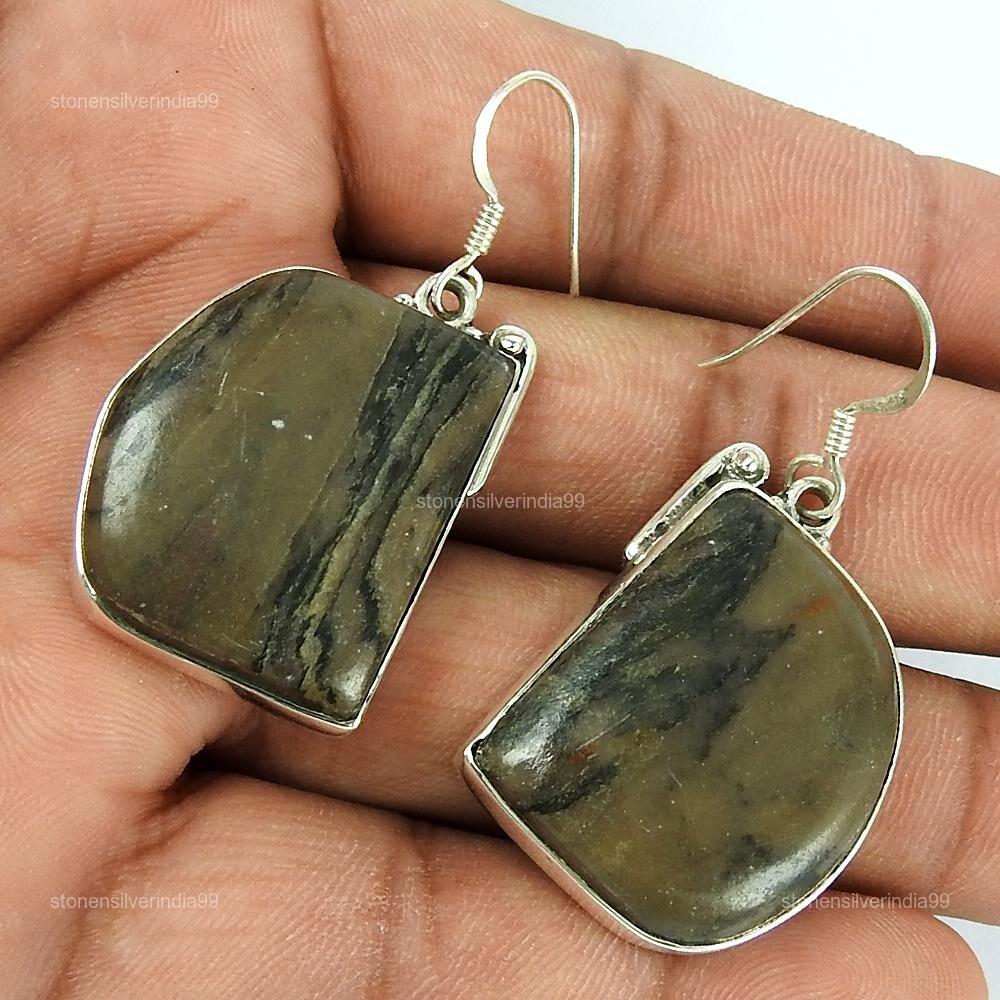 Sterling Silver Natural Brush Agate Dangling Cyber Monday Gift Daughter Earrings-image