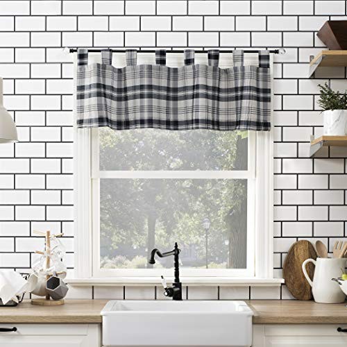 Blair Plaid Semi Sheer Farmhouse Curtain 14x52 Charcoal Ecru Off-White