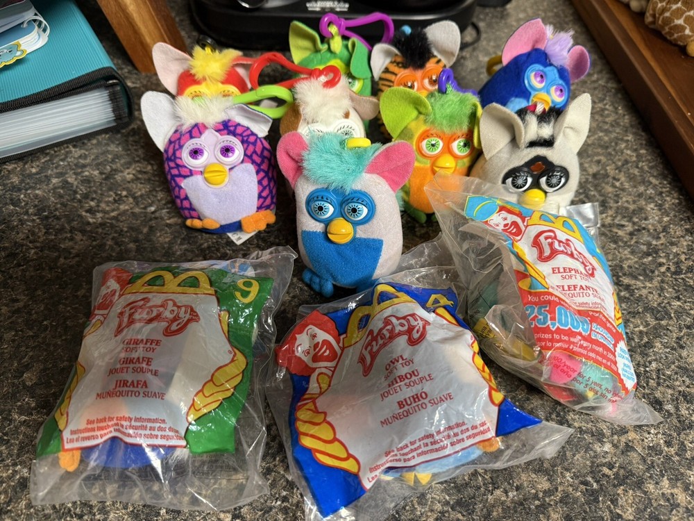 McDonald's Happy Meal Furby Plush Keychain Clip Toys 2000 Set of 12