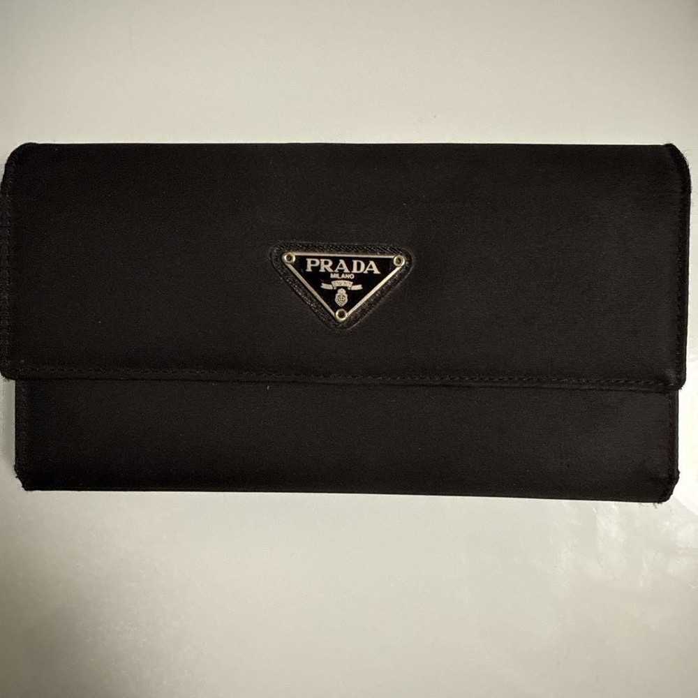 Prada Black Leather Long Wallet with Multiple Card Slots