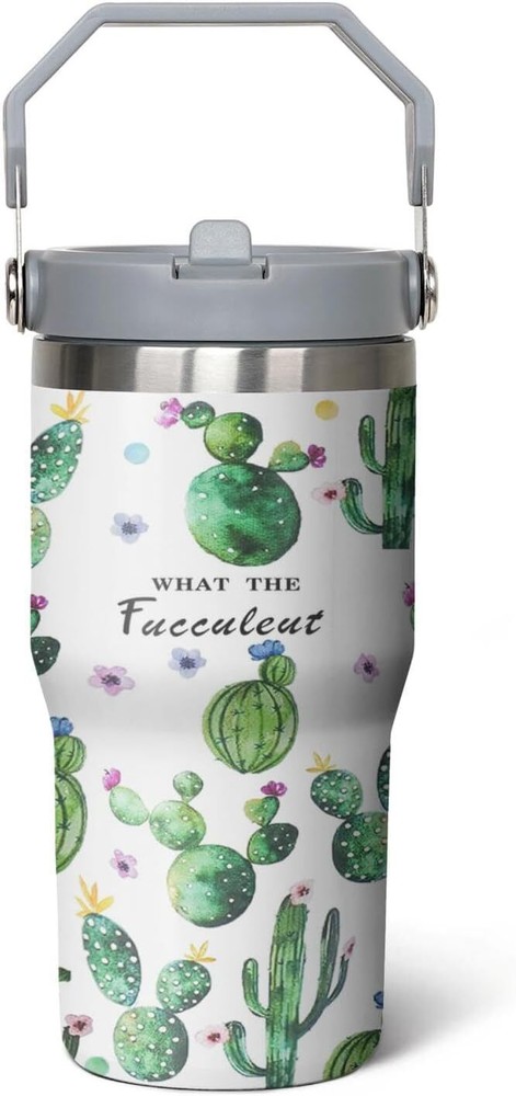 Cactus Tumbler with Flip Straw and Top Handle 20 Oz Stainless Cup Steel Insulate