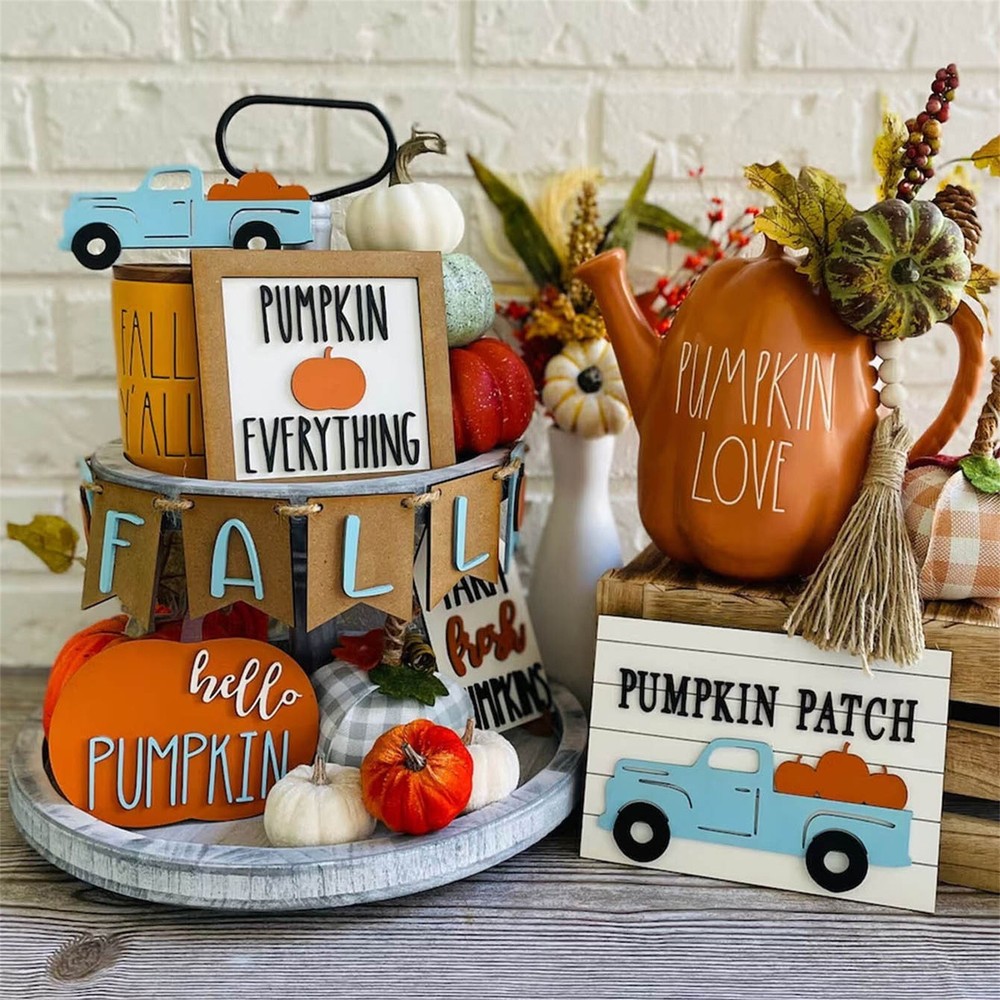 Tiered Tray Decor, Rustic  Wooden Signs Decorations For Kitchen Home Table