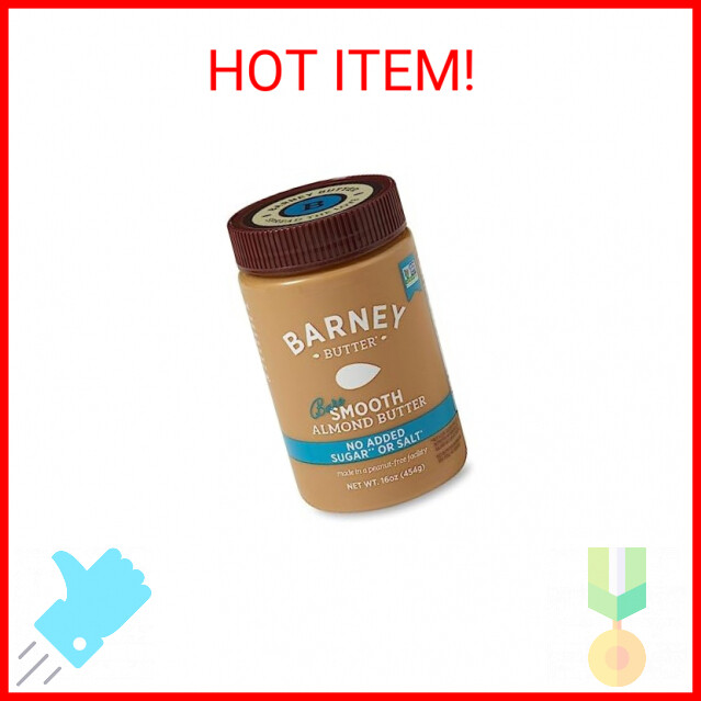 Barney Butter Almond Butter, Bare Smooth, 16 Ounce Jar, No Added Sugar or Salt,