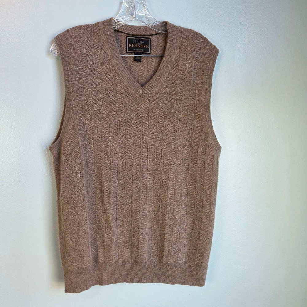 Jos A Bank Men Sweater Vest Size Large 100% Cashmere Preppy Dad Grandpacore Golf