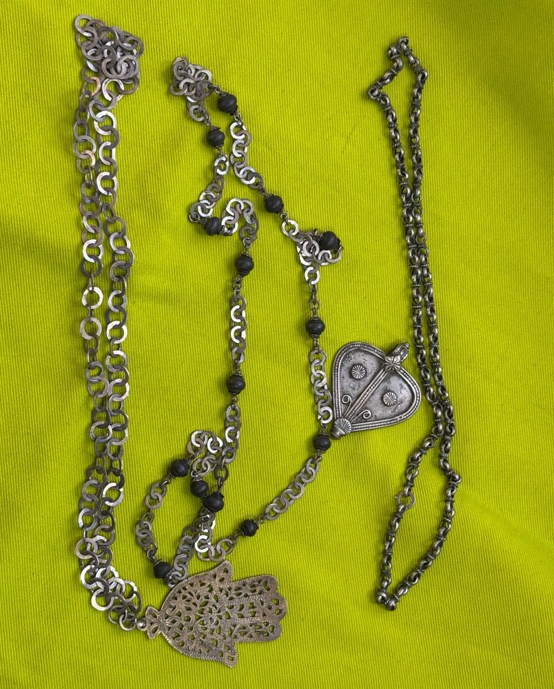 Vintage Tribal Bedouin Silver 3 Necklaces 2 Pendant 163.7g