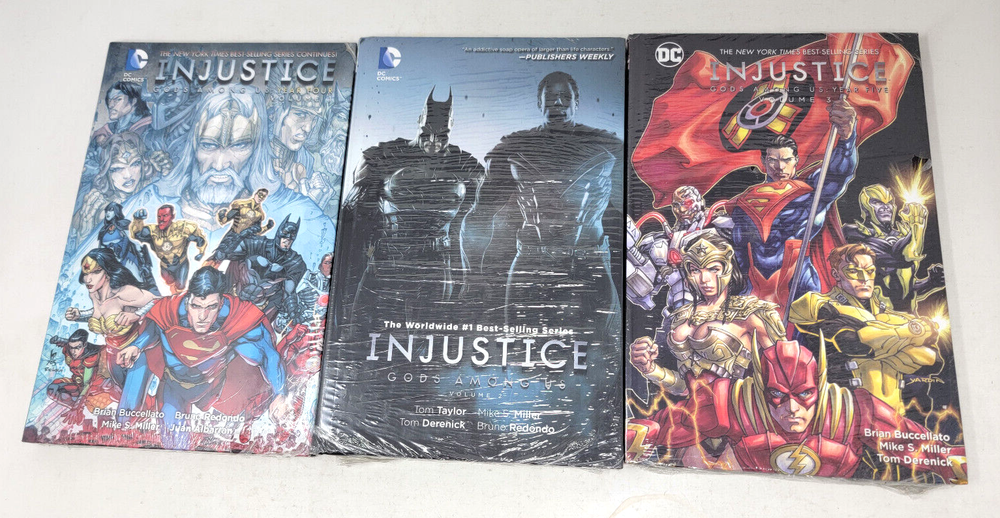 INJUSTICE GODS AMONG US VOL 1 2 3 YEAR 1 4 5 ~DC HARDCOVER NEW SEALED 3 BOOK LOT-image