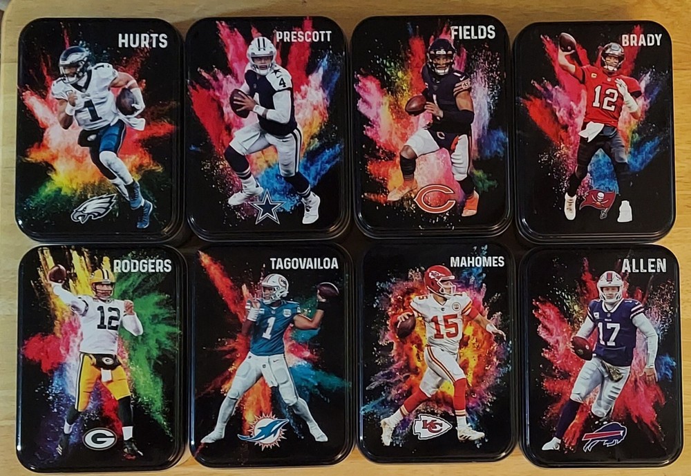 NFL Colorblast Collectors Tins Lot Of 8 Empty No Duplicates Prescott Tua Mahomes