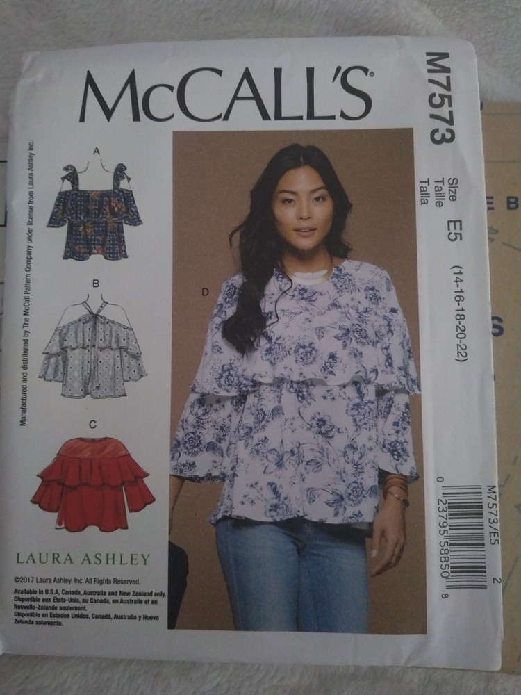 McCall's Pattern M7573, Misses Tops, 4 Styles, Size 14-22, Uncut