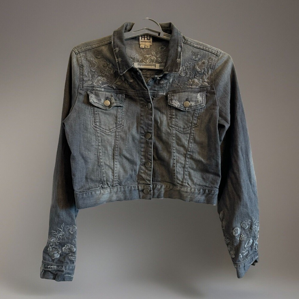 Haute Hippie Jean Embroidered Denim Jacket, Size Large, Made in USA