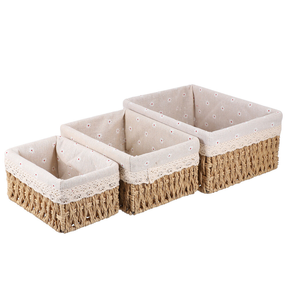 3pcs Desktop Storage Basket Sundries Organizer Rattan Woven Storage Box