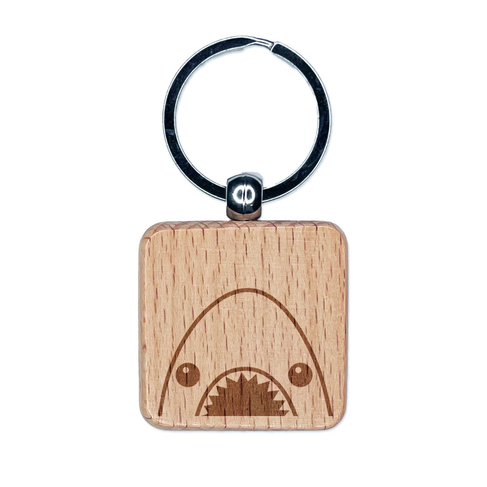 Peeking Shark Wooden Engraved Keychain Charm Gift Tag  