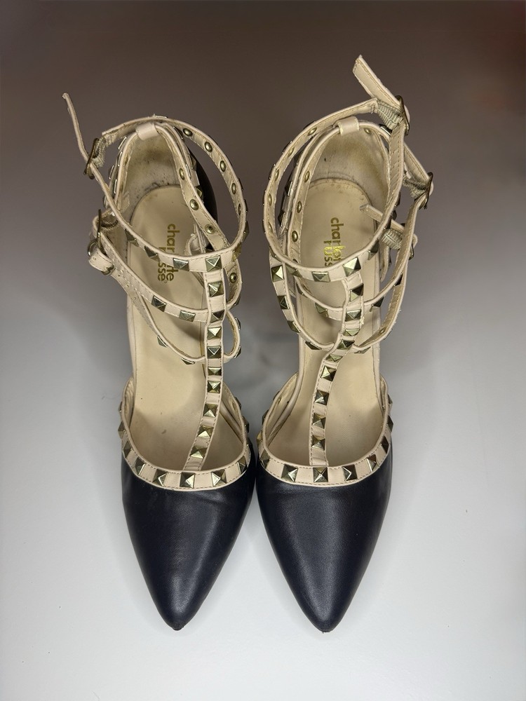 Charlotte Russe Strappy Black Stiletto Pumps with Studs Womens Size 9