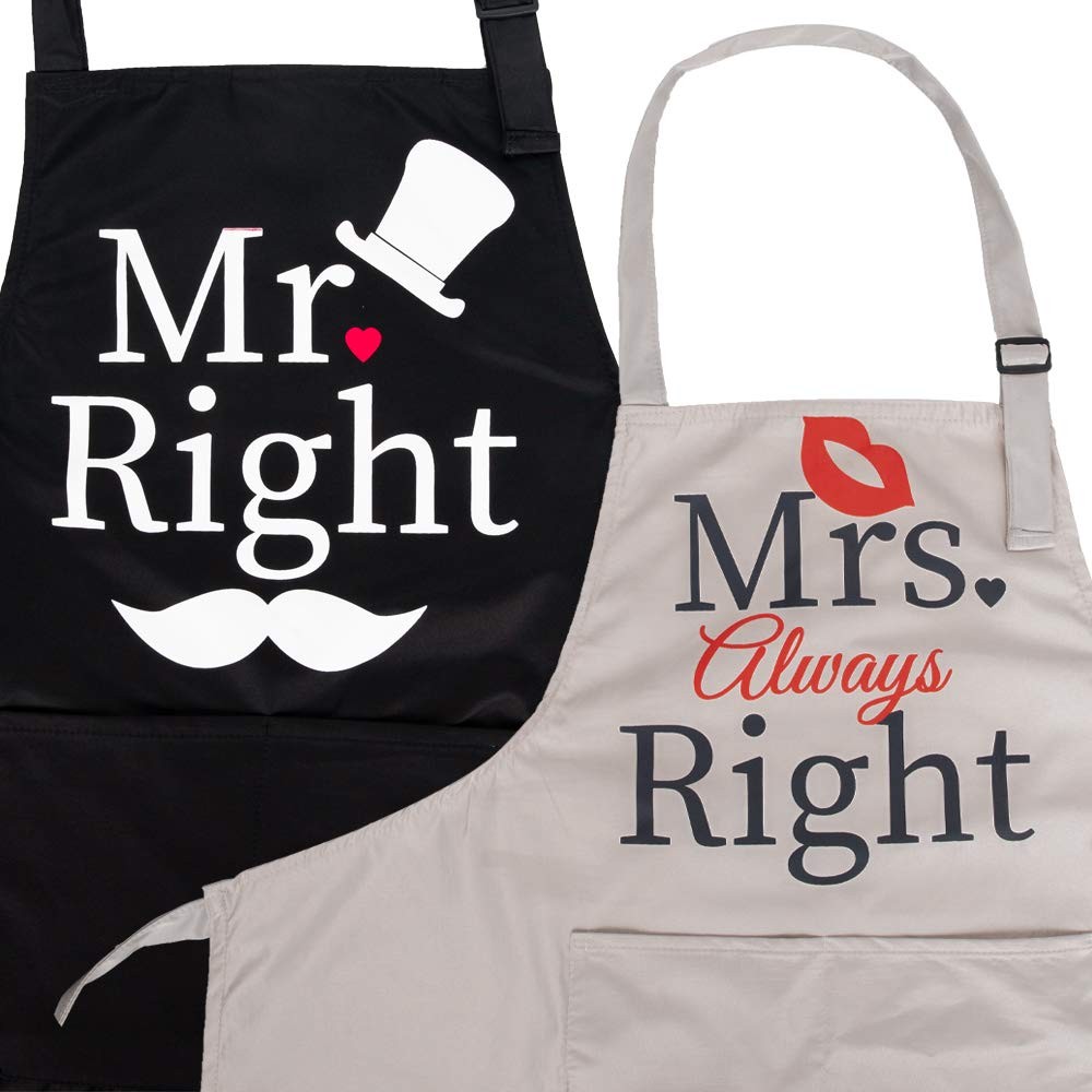 Mr and Mrs 2 Pieces Kitchen Aprons Set, Anniversary Couple Gifts, Wedding Gif...