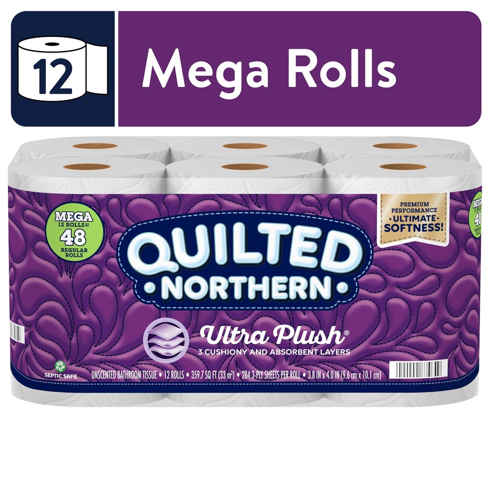 Ultra Soft Plush Toilet Paper 12 Mega Rolls for Luxury Comfort
