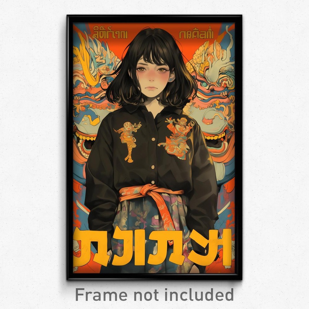 Thai Movie Poster Print - Girl with Jacket Around Waist Looking Upset