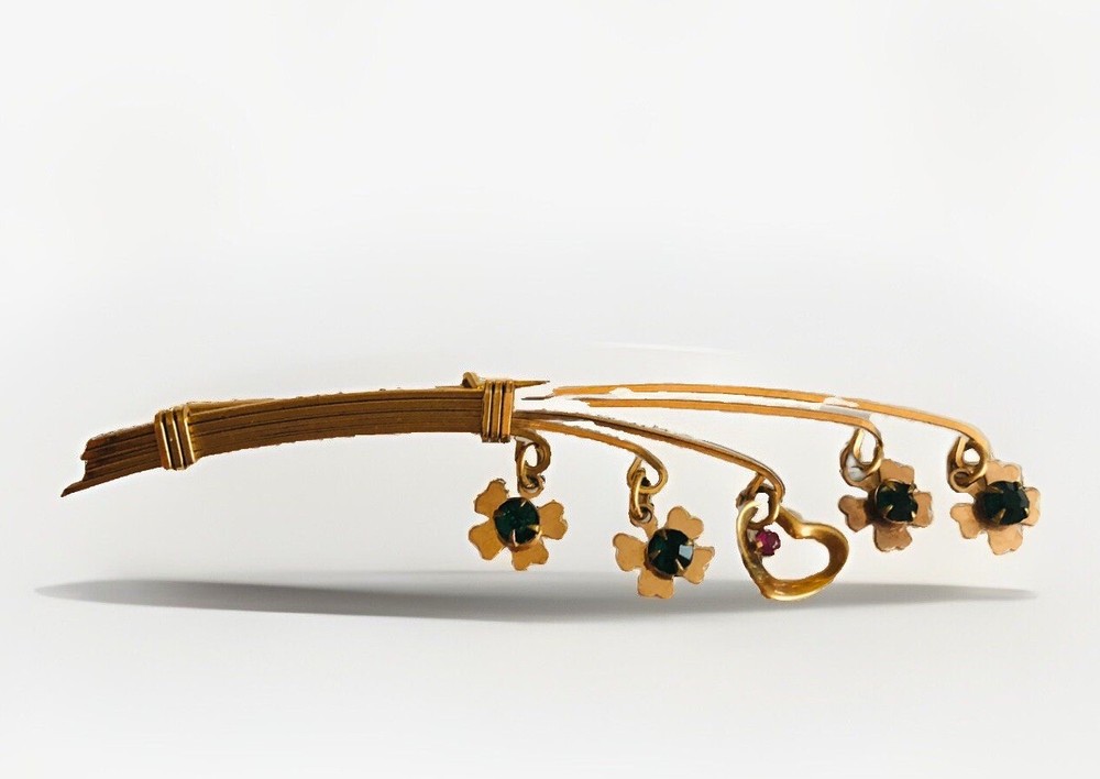 1930s 12k Gold Filled Clover Heart Brooch Pin for Arts & Crafts